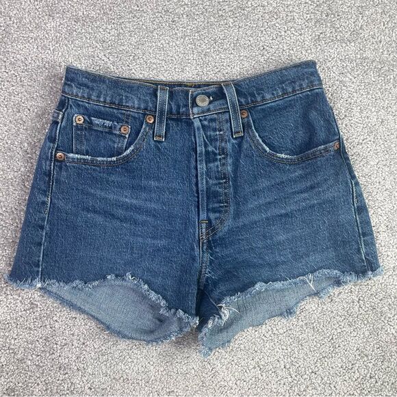 Levi's 501 Cut Off Denim Shorts Women's 24 Blue Mid-Rise Button Fly Preppy - Picture 1 of 10